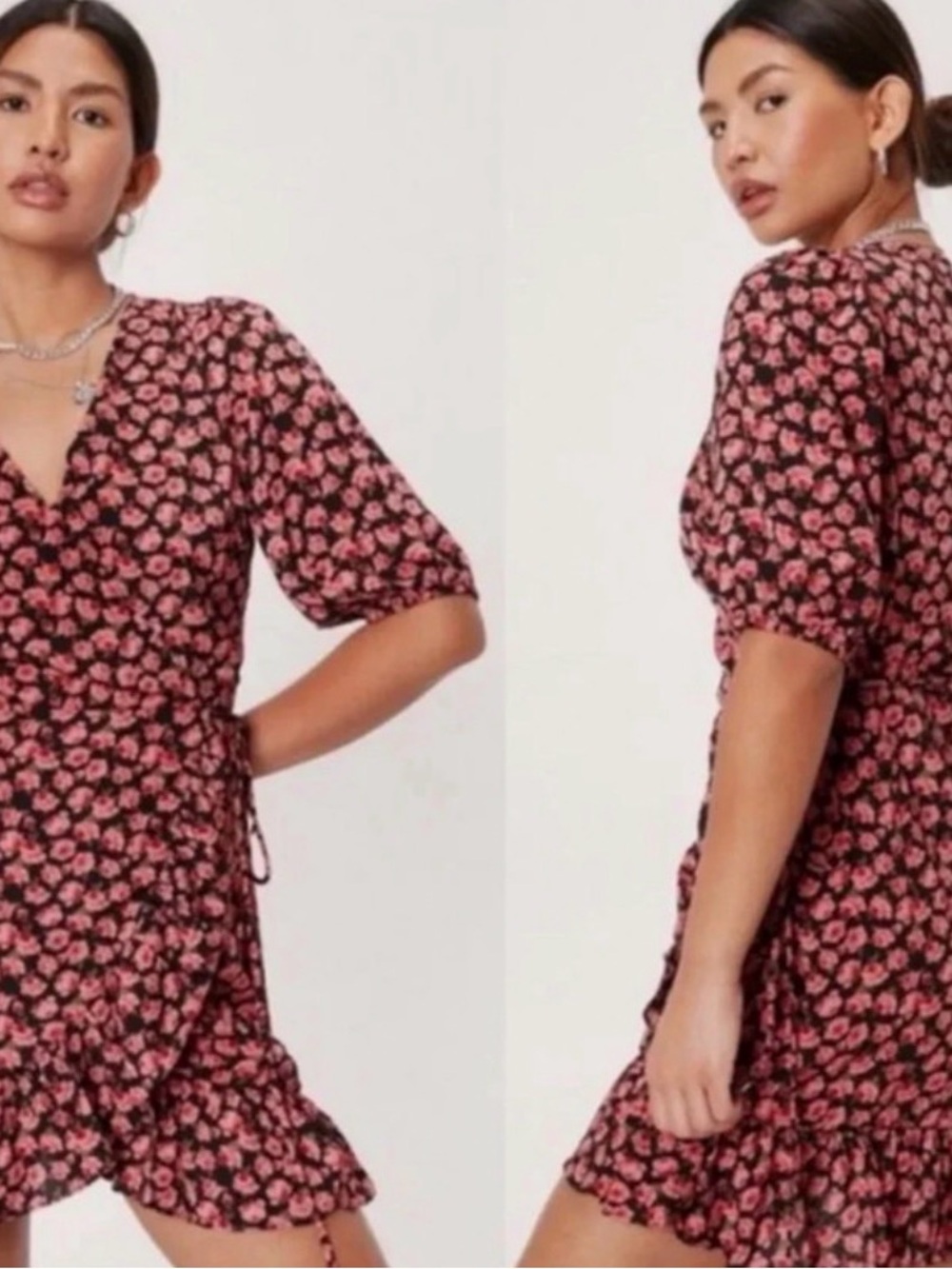 Nasty Gal Rose Floral Ruffle Wrap Dress